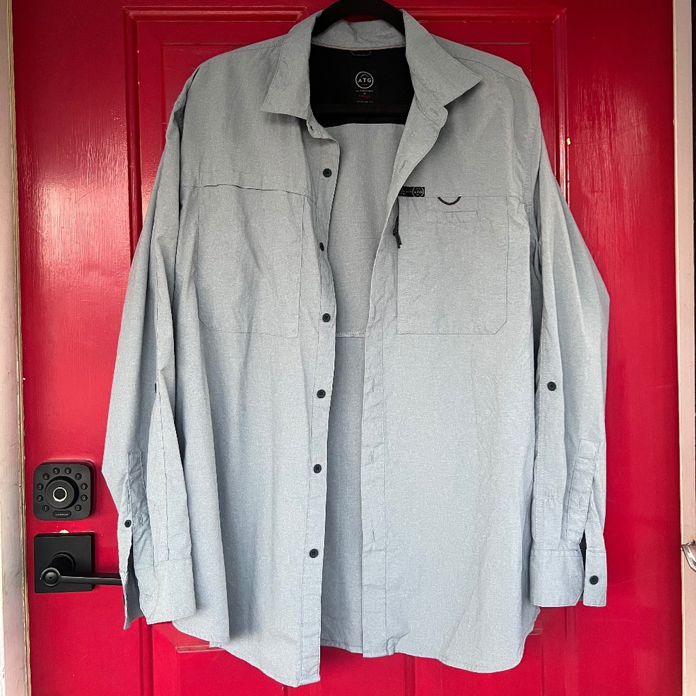 Wrangler All Terrain Gear Men's XL Grey Long Sleeve Button Down Outdoor Light